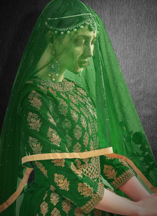 Embroidered Silk Green Lehenga Choli