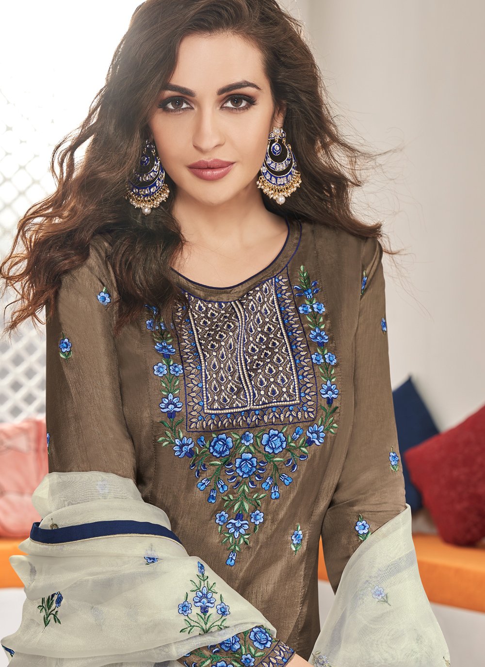 Embroidered Silk Trendy Salwar Kameez in Grey buy online