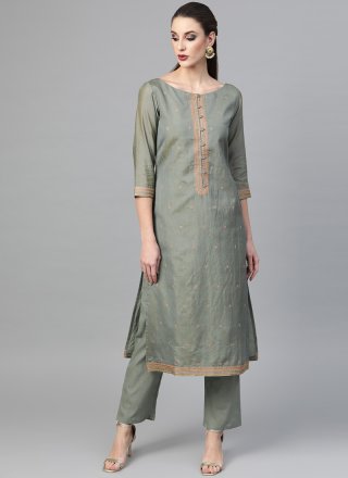 Embroidered Viscose Pant Style Suit in Grey