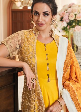 Embroidered Yellow Muslin Readymade Suit
