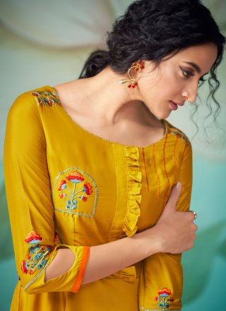 Embroidered Yellow Readymade Designer Salwar Suit 