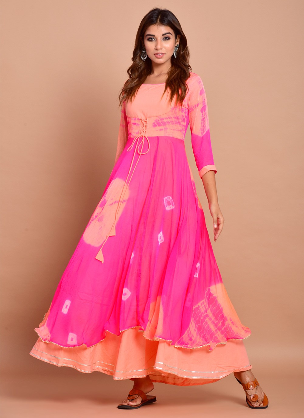 Faux Chiffon Pink Printed Readymade Designer Gown