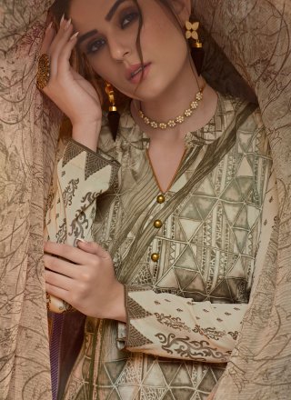 Faux Crepe Abstract Print Designer Pakistani Suit in Multi Colour