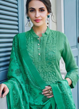 Faux Georgette Green Trendy Palazzo Suit