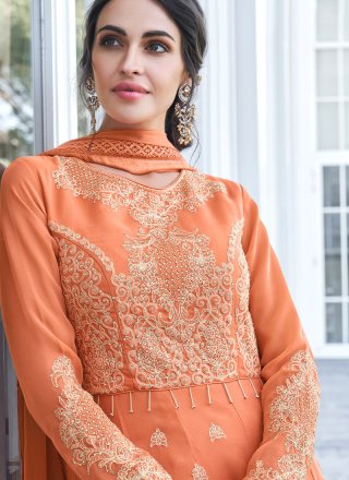 Faux Georgette Orange Floor Length Anarkali Salwar Suit