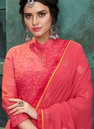 Faux Georgette Pink Embroidered Trendy Salwar Kameez