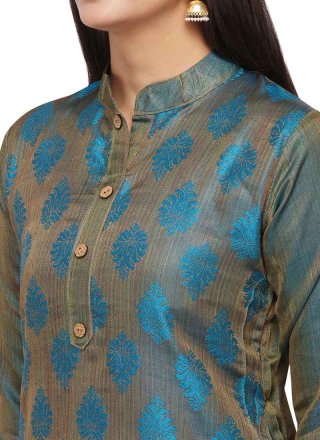 Firozi Cotton Mehndi Designer Salwar Kameez