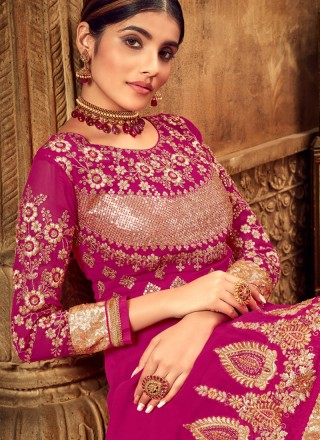 Georgette Anarkali Salwar Suit in Hot Pink