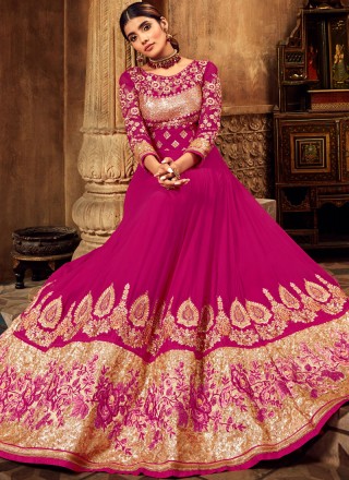 Georgette Anarkali Salwar Suit in Hot Pink