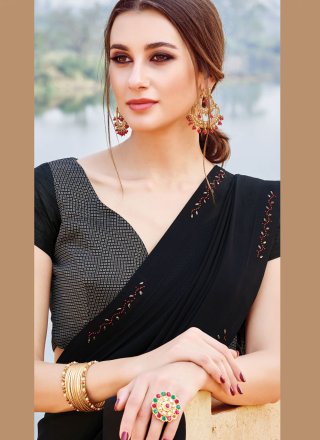 Georgette Black Embroidered Traditional Saree