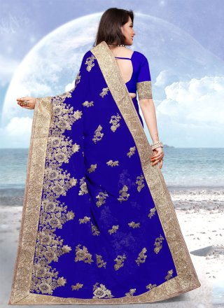 Georgette Blue Embroidered Contemporary Saree