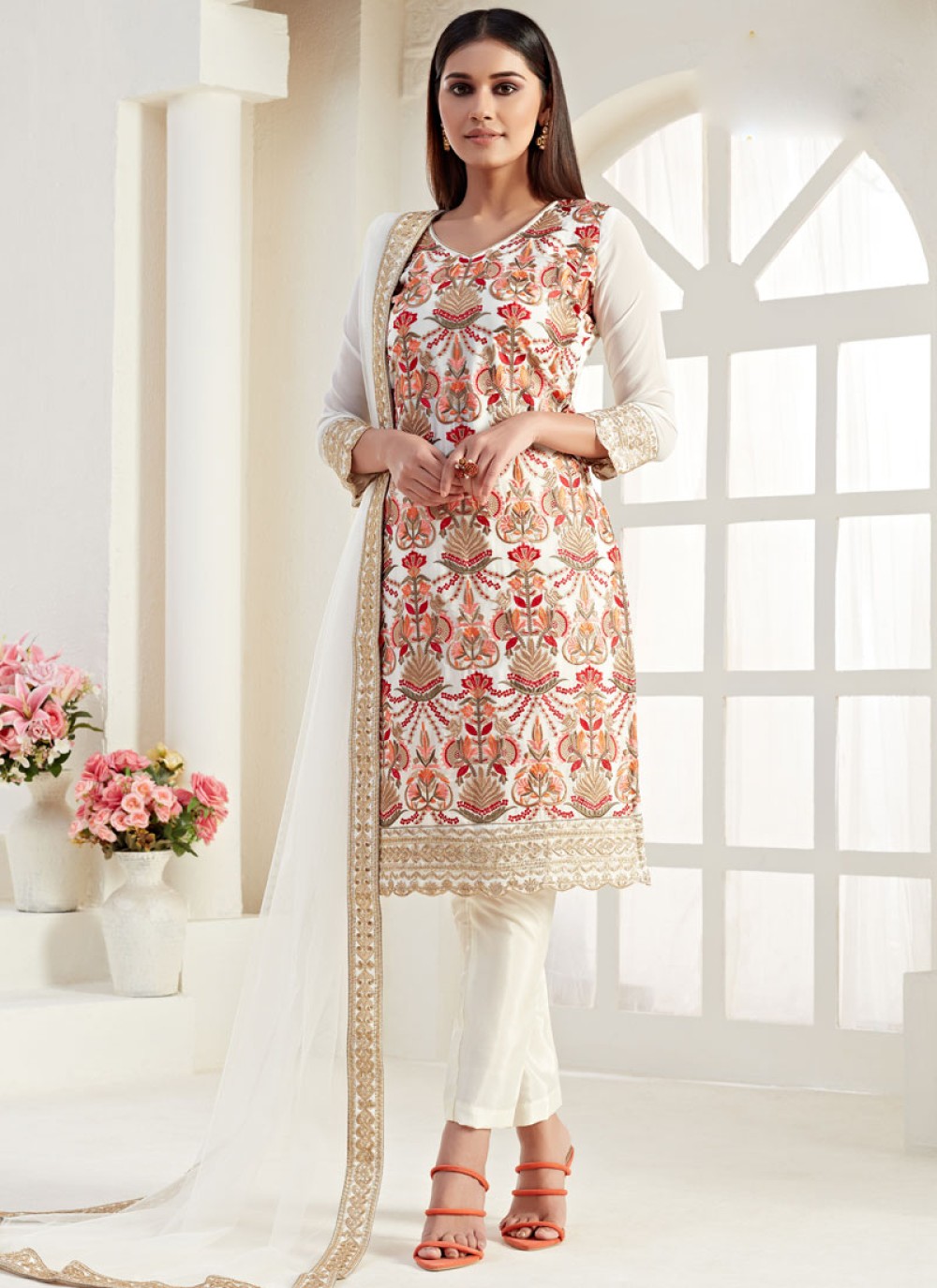 Shop Online Fancy Fabric Engagement Jacket Style Salwar Suit : 157575 -