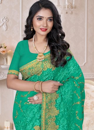 Georgette Embroidered Contemporary Saree in Green