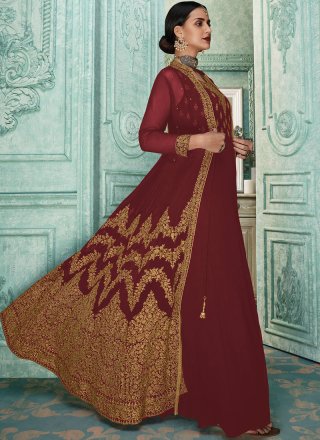 Georgette Embroidered Salwar Suit in Maroon