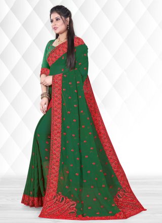 Georgette Green Embroidered Trendy Saree