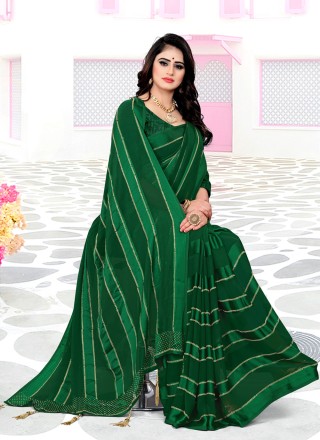 Georgette Satin Trendy Saree in Green