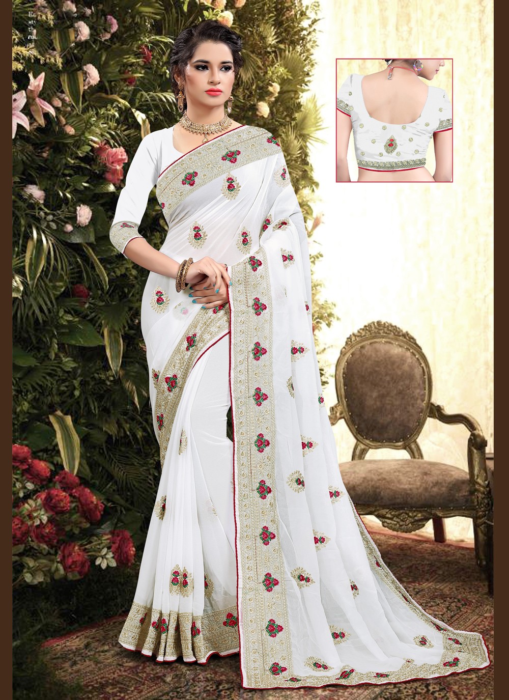 Buy Cute Black & White Printed Satin Party Wear Saree With Blouse From Zeel  Clothing