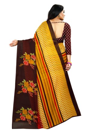 Georgette Yellow Printed Classic Saree
