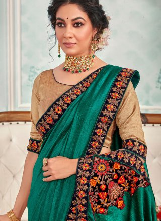 Gold Embroidered Silk Designer Saree