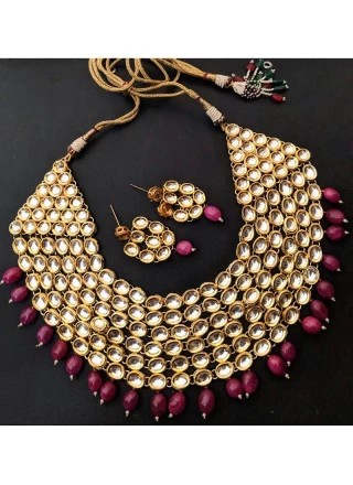 Gold Stone Work Mehndi Necklace Set