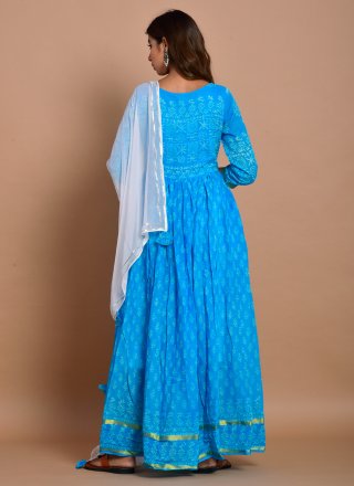 Gown Block Print Cotton in Blue