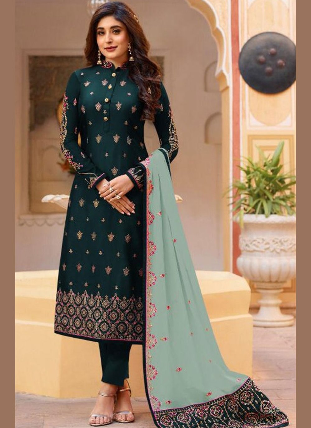Green and Teal Dori Work Designer Pakistani Salwar Suit buy online