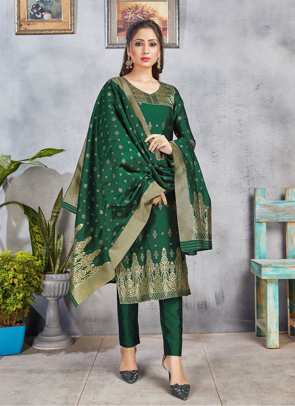 Shop Banarasi Brocade Pant Suits  Dresses Collection for Parties