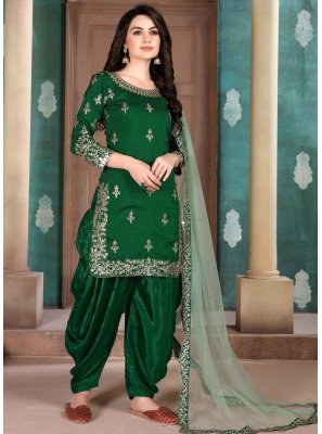 Green Art Silk Festival Designer Salwar Suit
