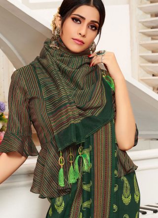 Green Art Silk Print Traditional Saree