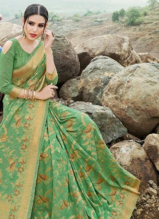 Green Banarasi Silk Contemporary Saree