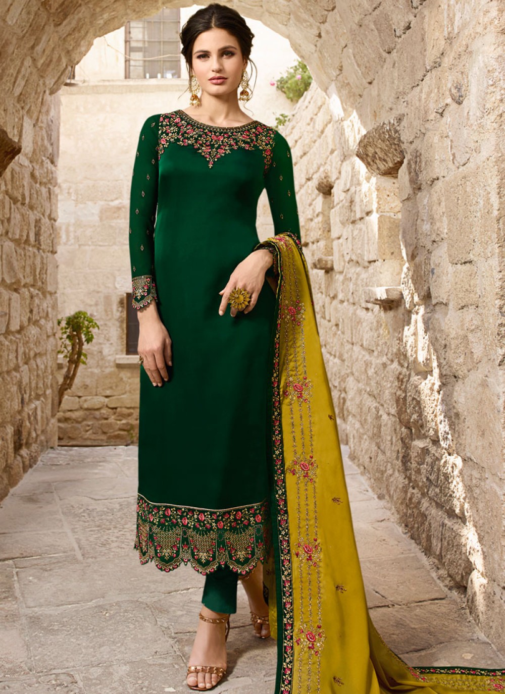 Designer Plazo Suit With Beautiful Sequin Embroidered Work, Green Colo –  FOURMATCHING