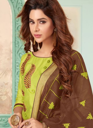 Green Embroidered Cotton Designer Salwar Kameez