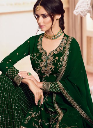Green Embroidered Georgette Designer Palazzo Suit