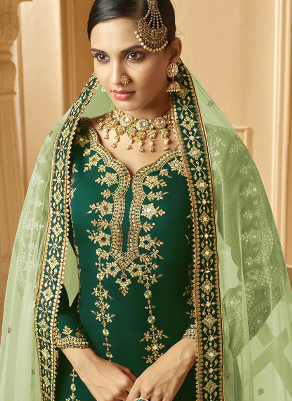 Green Embroidered Party Salwar Suit buy online -