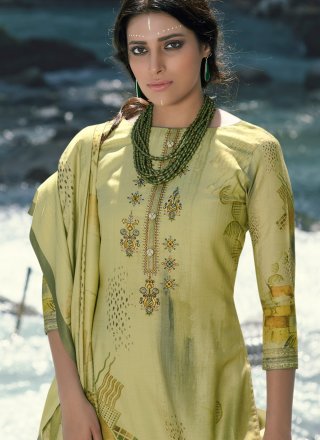 Green Embroidered Pashmina Palazzo Suit