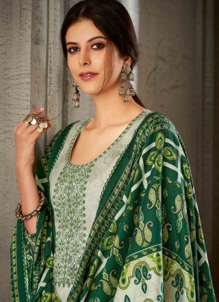 Green Embroidered Pashmina Trendy Salwar Suit