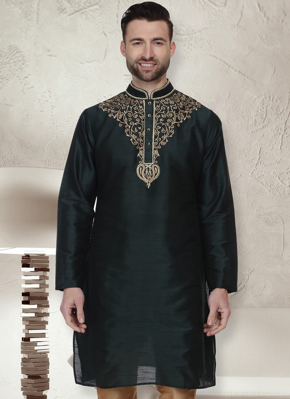 Buy Green Embroidered Reception Kurta 140435