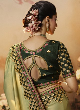 Green Embroidered Silk Traditional Saree
