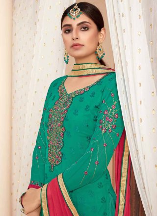 Green Embroidered Viscose Trendy Salwar Kameez