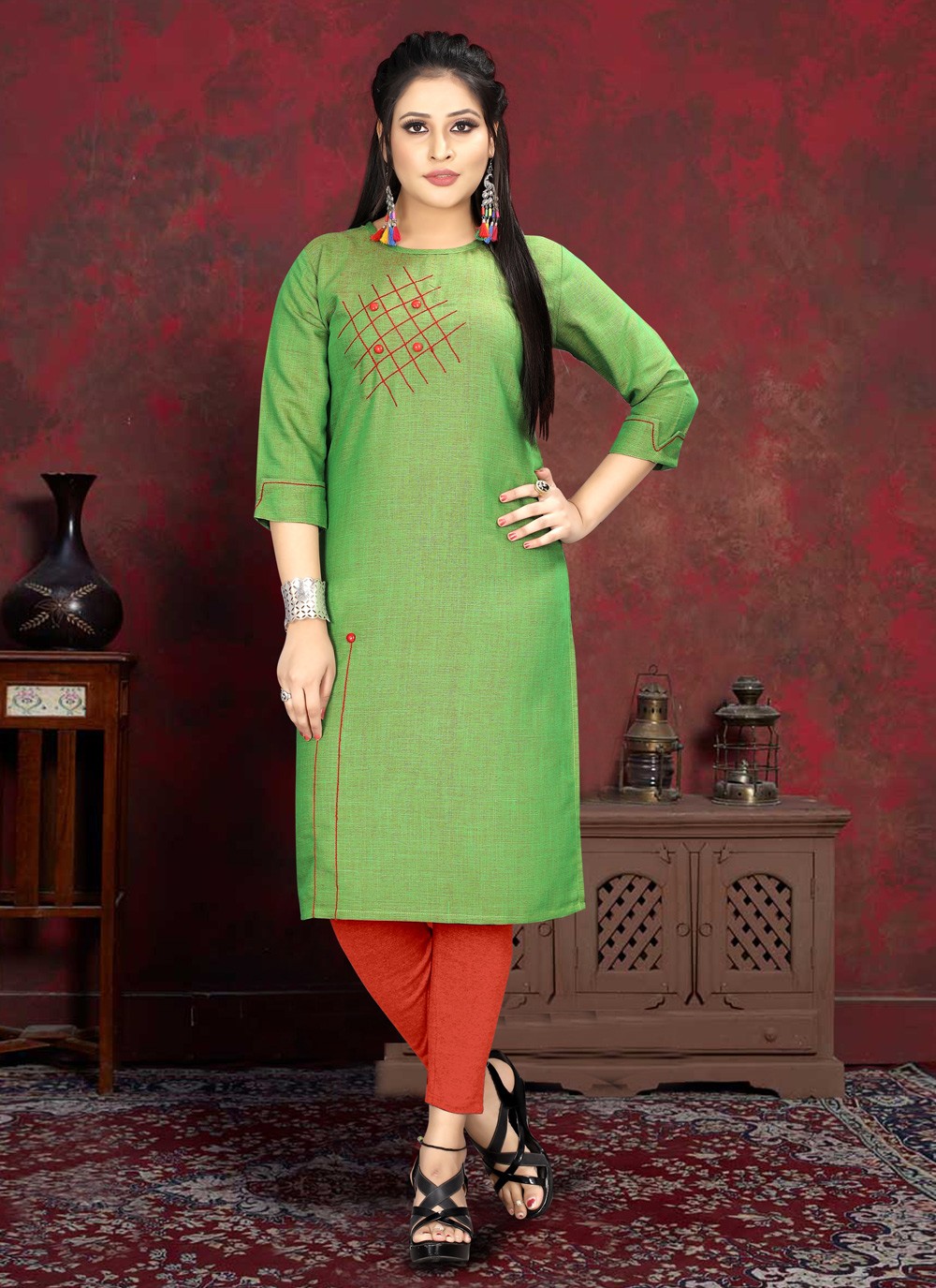 Poonam Designer Jasmin Rayon With Simple Embroidery Work Kurti collection  at best rate | Kurti