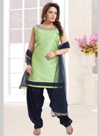 Green Malbari Silk  Handwork Salwar Suit