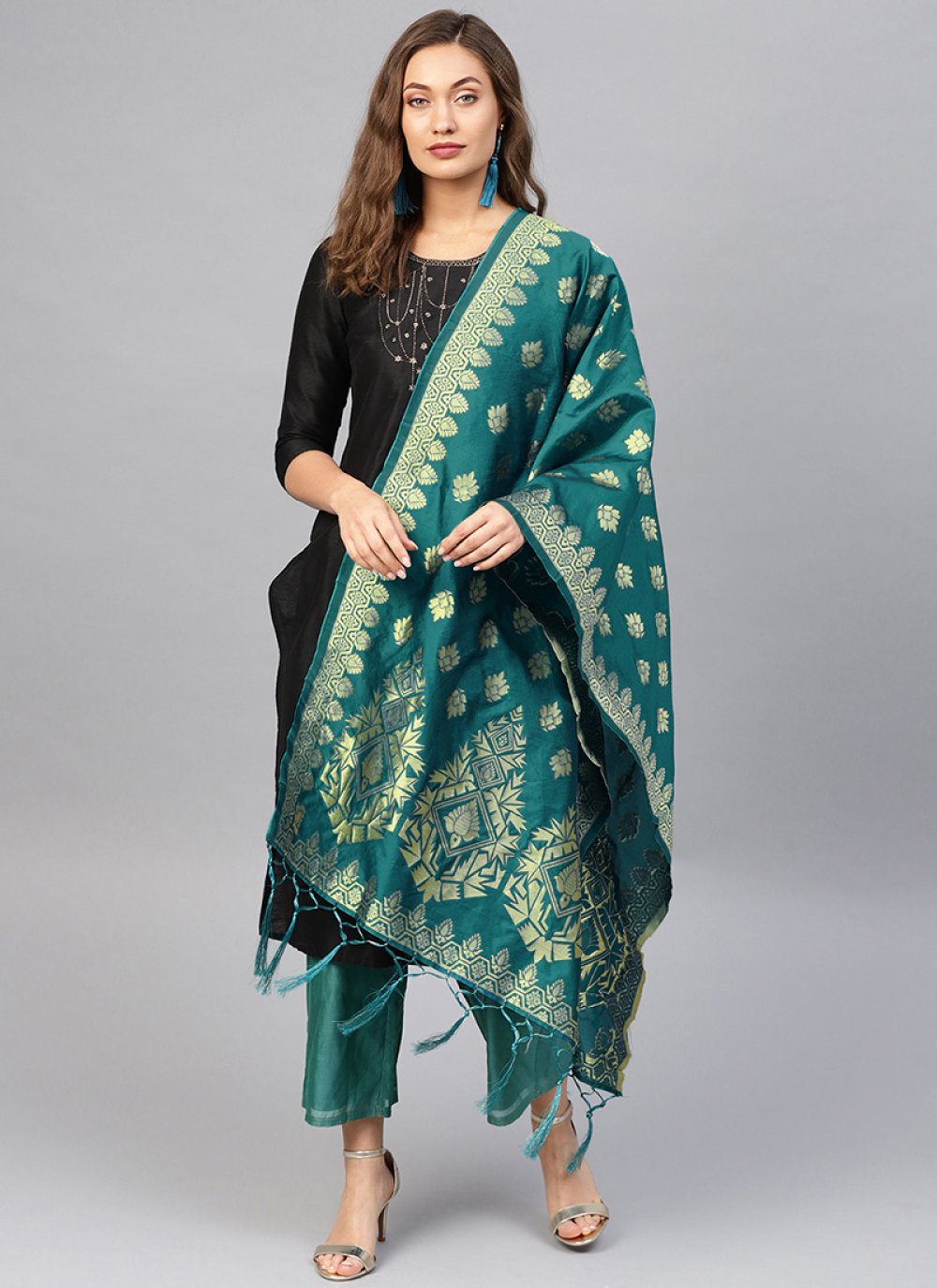 Buy Online Green Mehndi Designer Dupatta : 145925