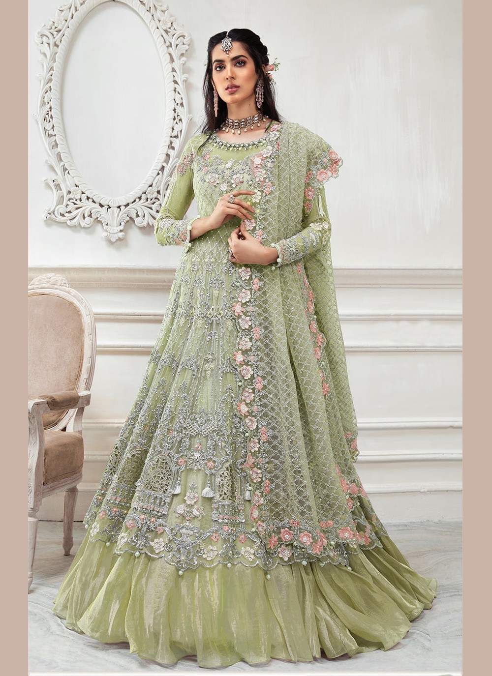 Shop Online Green Sangeet Designer Lehenga Choli : 168576