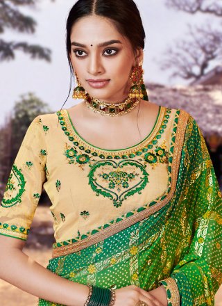 Green Thread Bandhej Saree