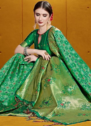 Green Weaving Art Silk Silk Saree