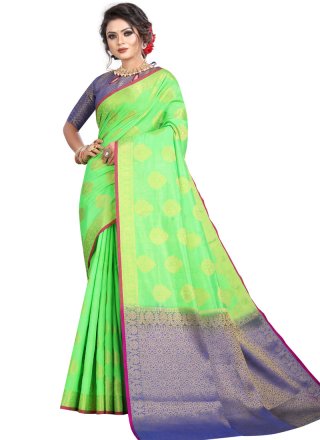 Green Weaving Tafeta Silk Classic Designer Saree