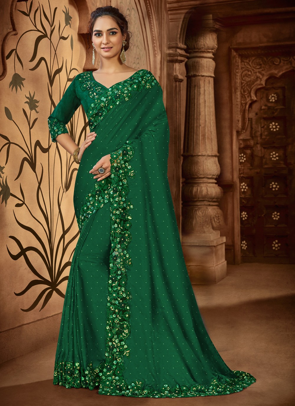 Traditional Saree Look With Green Color Cotton Silk