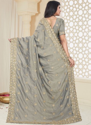 Grey Color Designer Traditional Saree
