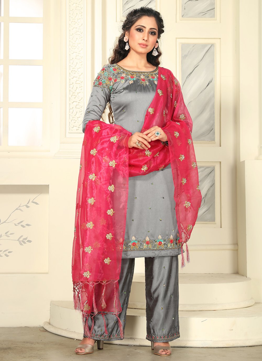 Buy Online Grey Reception Salwar Suit : 156115