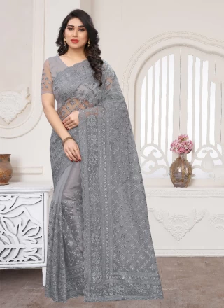 Popular Grey Necklace Set Saree and Grey Necklace Set Sari Online Shopping